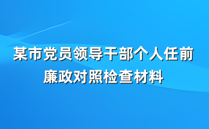 某市党员领导干部个人任前廉政对照检查材料