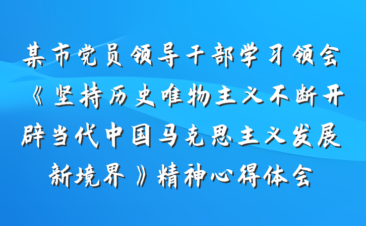 某市党员领导干部学习领会《坚持历史唯物主义不断开辟当代中国马克思主义发展新境界》精神心得体会