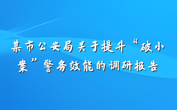 某市公安局关于提升“破小案”警务效能的调研报告