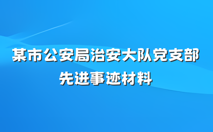 某市公安局治安大队党支部先进事迹材料