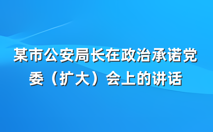 某市公安局长在政治承诺党委（扩大）会上的讲话