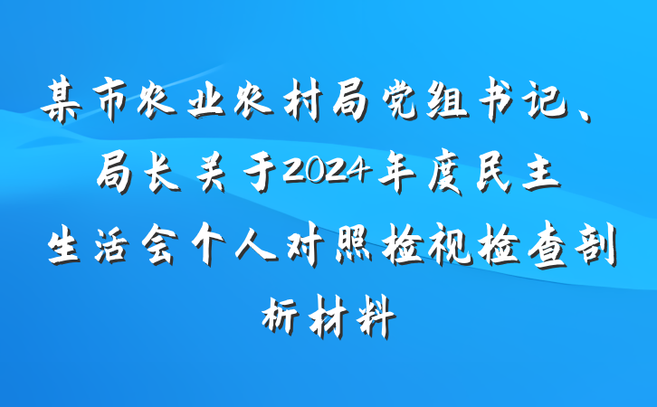 某市农业农村局党组书记、局长关于2024年度民主生活会个人对照检视检查剖析材料
