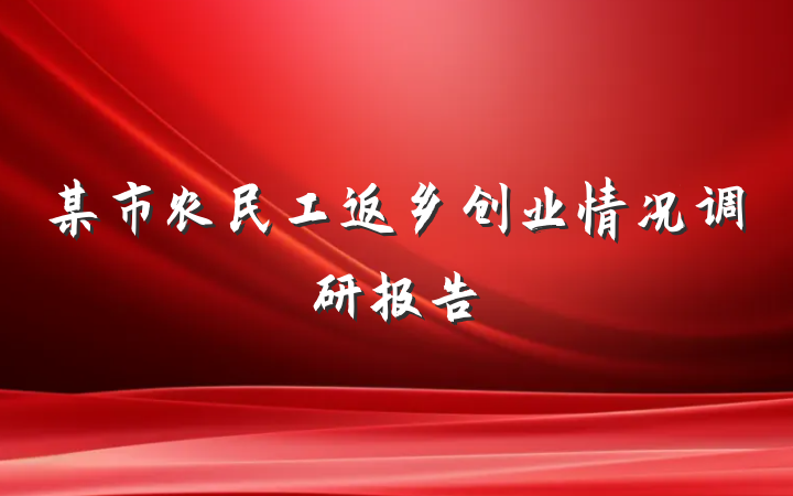 某市农民工返乡创业情况调研报告