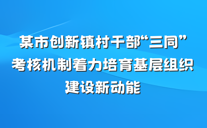 某市创新镇村干部“三同”考核机制着力培育基层组织建设新动能