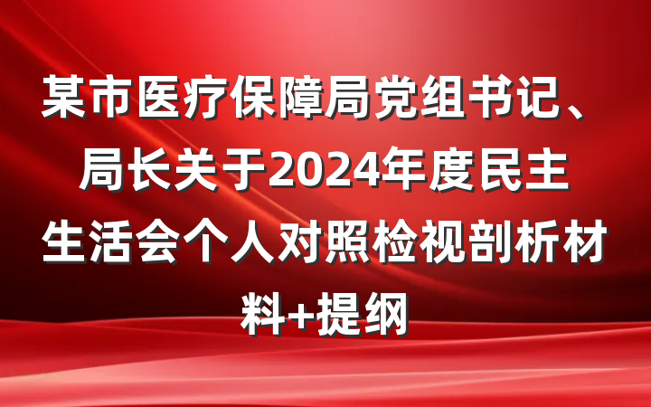 某市医疗保障局党组书记、局长关于2024年度民主生活会个人对照检视剖析材料 提纲