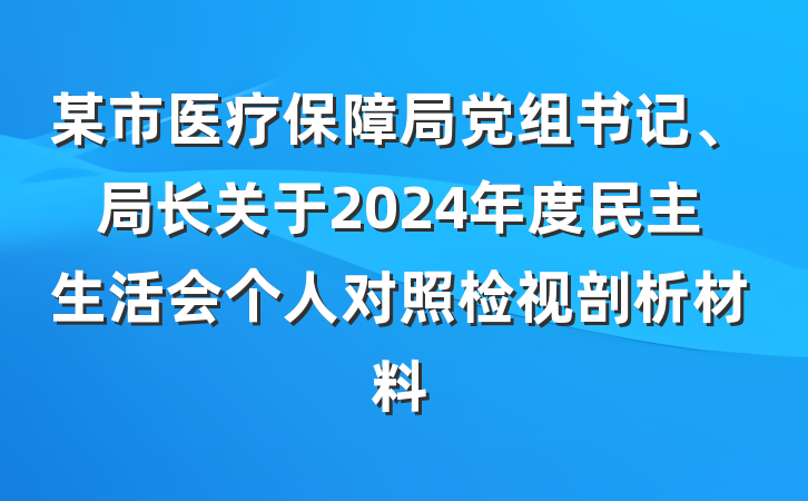 某市医疗保障局党组书记、局长关于2024年度民主生活会个人对照检视剖析材料