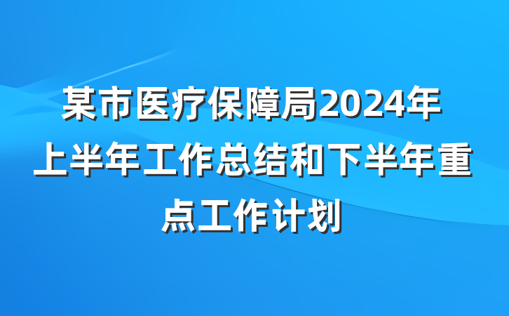 某市医疗保障局2024年上半年工作总结和下半年重点工作计划