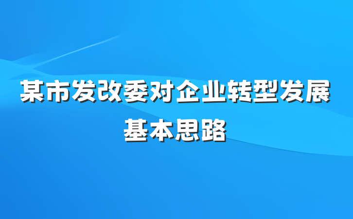 某市发改委对企业转型发展基本思路