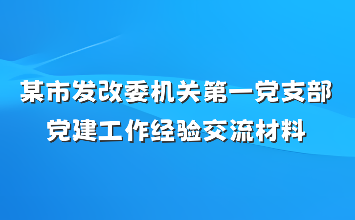 某市发改委机关第一党支部党建工作经验交流材料