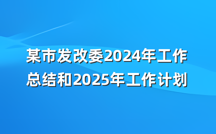 某市发改委2024年工作总结和2025年工作计划