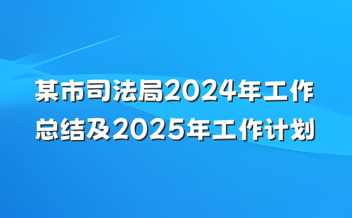 某市司法局2024年工作总结及2025年工作计划