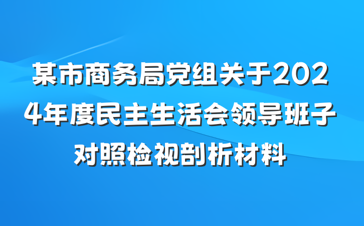 某市商务局党组关于2024年度民主生活会领导班子对照检视剖析材料