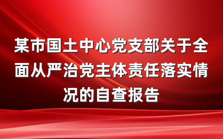 某市国土中心党支部关于全面从严治党主体责任落实情况的自查报告