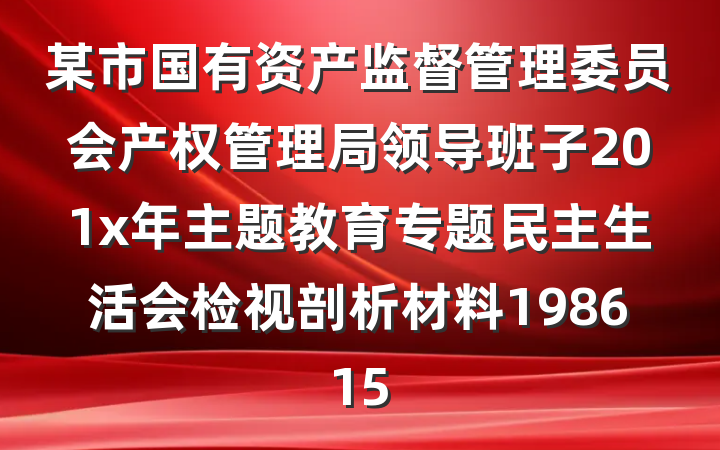 某市国有资产监督管理委员会产权管理局领导班子201x年主题教育专题民主生活会检视剖析材料198615