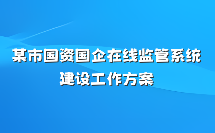 某市国资国企在线监管系统建设工作方案