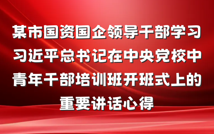 某市国资国企领导干部学习习近平总书记在中央党校中青年干部培训班开班式上的重要讲话心得