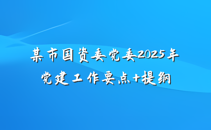 某市国资委党委2025年党建工作要点 提纲