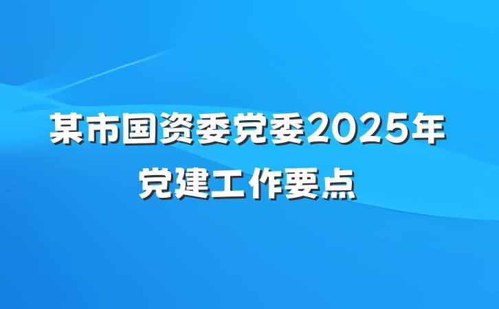 某市国资委党委2025年党建工作要点