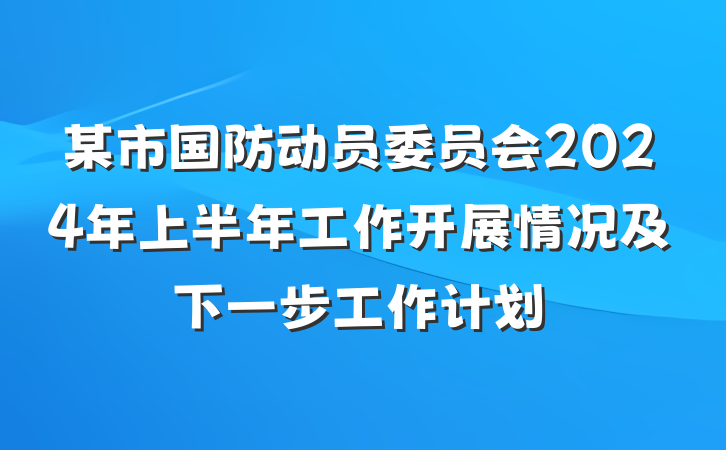 某市国防动员委员会2024年上半年工作开展情况及下一步工作计划