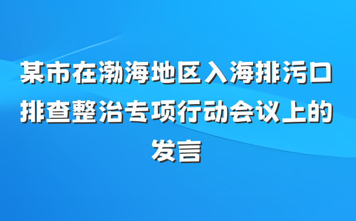 某市在渤海地区入海排污口排查整治专项行动会议上的发言