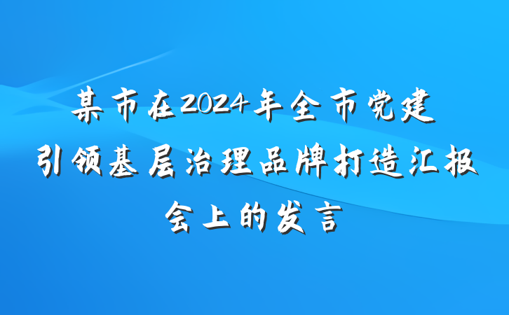 某市在2024年全市党建引领基层治理品牌打造汇报会上的发言