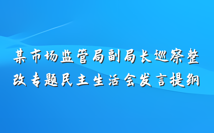 某市场监管局副局长巡察整改专题民主生活会发言提纲