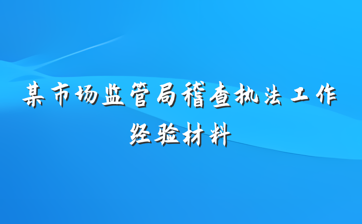 某市场监管局稽查执法工作经验材料