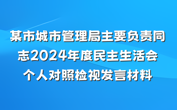 某市城市管理局主要负责同志2024年度民主生活会个人对照检视发言材料