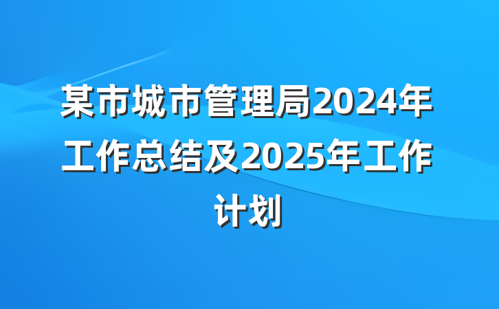 某市城市管理局2024年工作总结及2025年工作计划