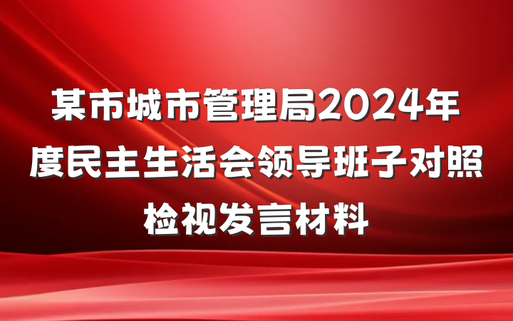 某市城市管理局2024年度民主生活会领导班子对照检视发言材料