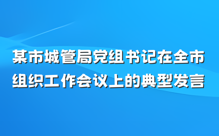 某市城管局党组书记在全市组织工作会议上的典型发言