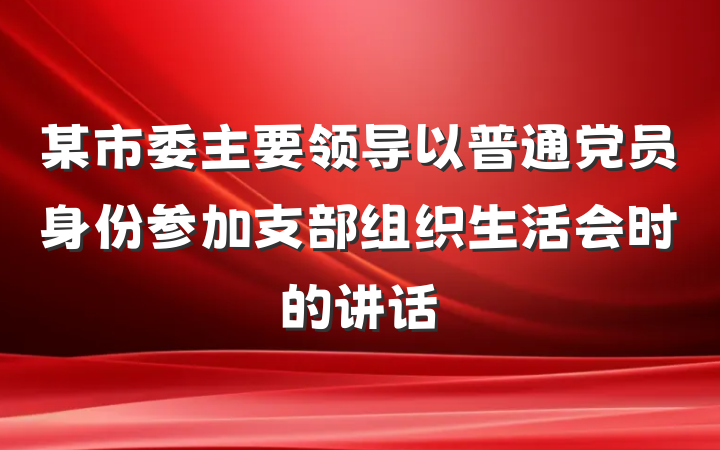 某市委主要领导以普通党员身份参加支部组织生活会时的讲话