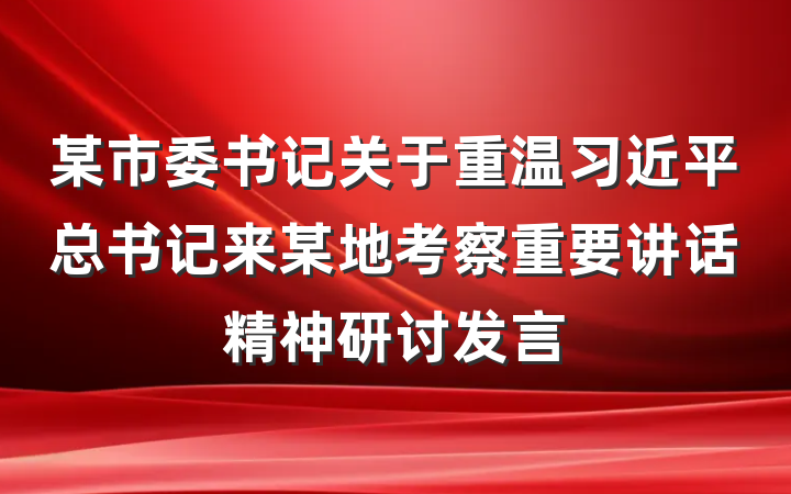 某市委书记关于重温习近平总书记来某地考察重要讲话精神研讨发言