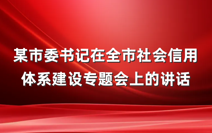 某市委书记在全市社会信用体系建设专题会上的讲话