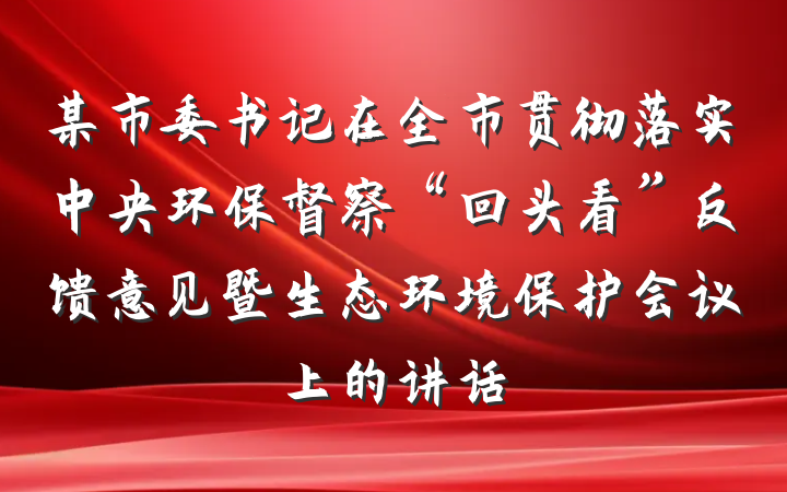 某市委书记在全市贯彻落实中央环保督察“回头看”反馈意见暨生态环境保护会议上的讲话