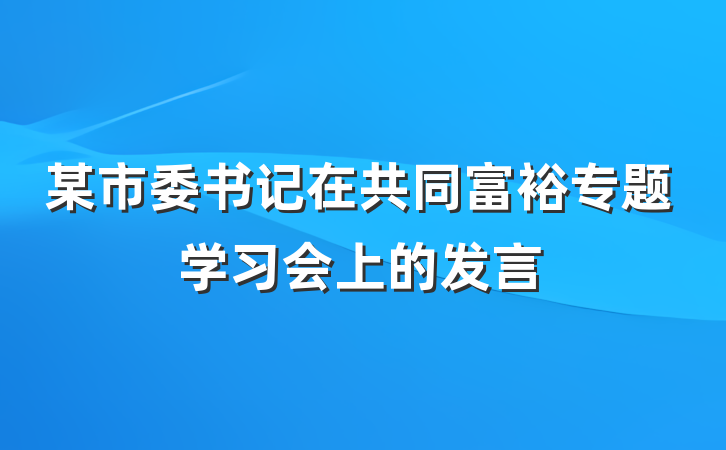 某市委书记在共同富裕专题学习会上的发言