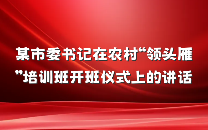某市委书记在农村“领头雁”培训班开班仪式上的讲话