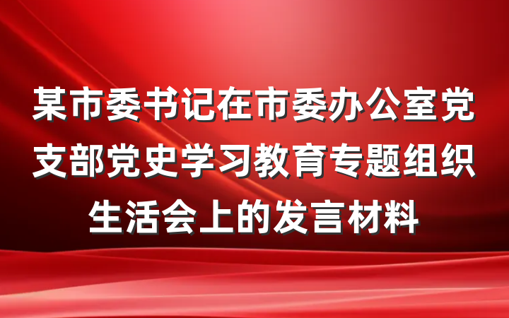 某市委书记在市委办公室党支部党史学习教育专题组织生活会上的发言材料