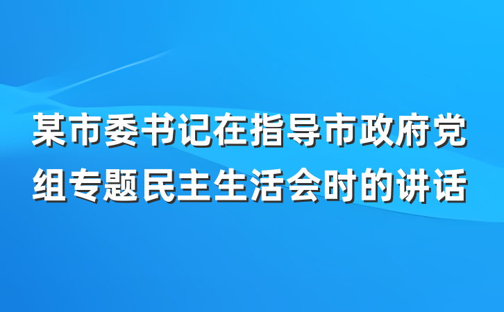 某市委书记在指导市政府党组专题民主生活会时的讲话