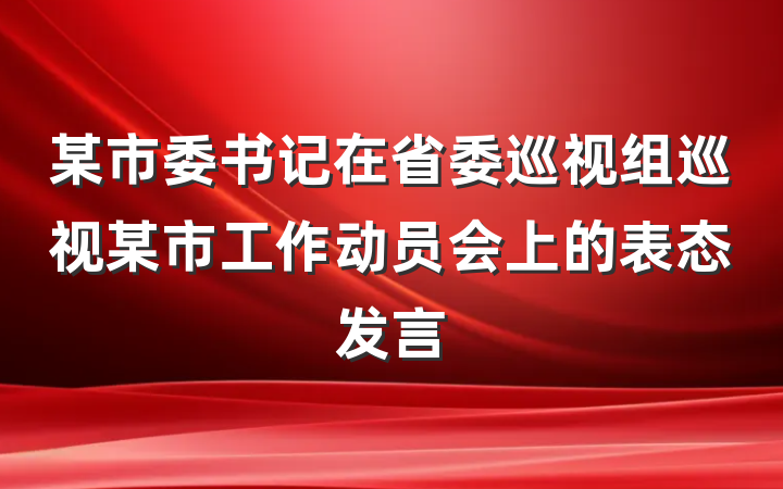 某市委书记在省委巡视组巡视某市工作动员会上的表态发言