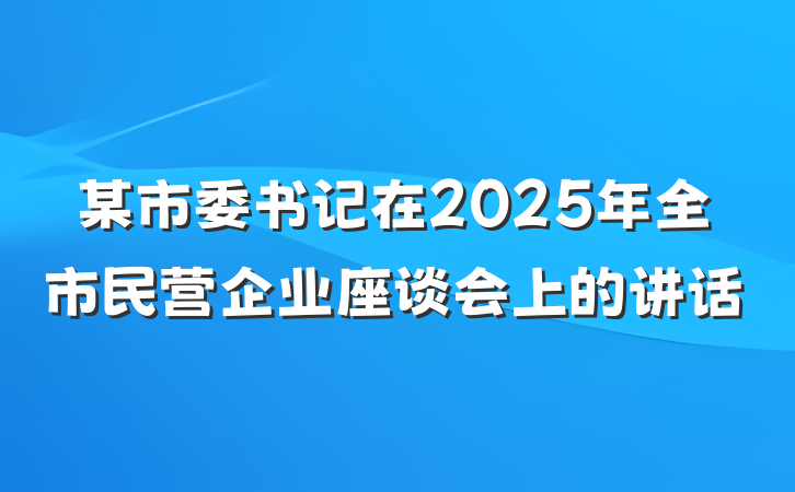 某市委书记在2025年全市民营企业座谈会上的讲话