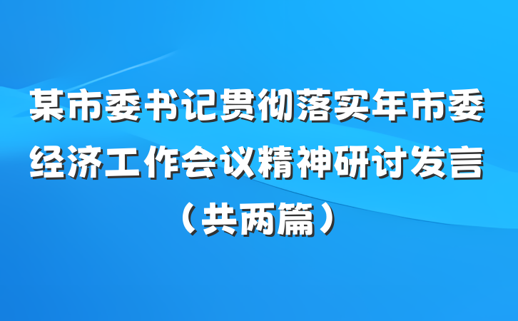 某市委书记贯彻落实年市委经济工作会议精神研讨发言（共两篇）