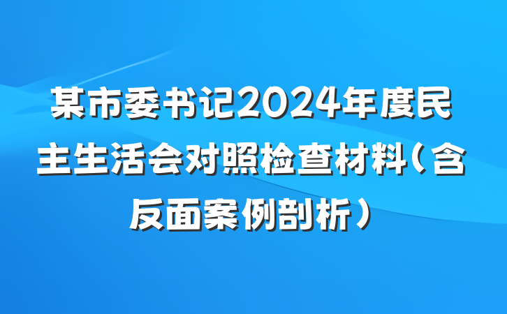 某市委书记2024年度民主生活会对照检查材料（含反面案例剖析）