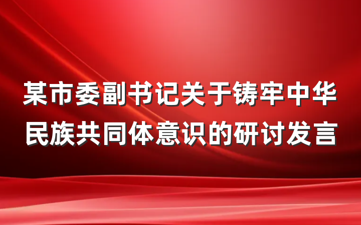 某市委副书记关于铸牢中华民族共同体意识的研讨发言