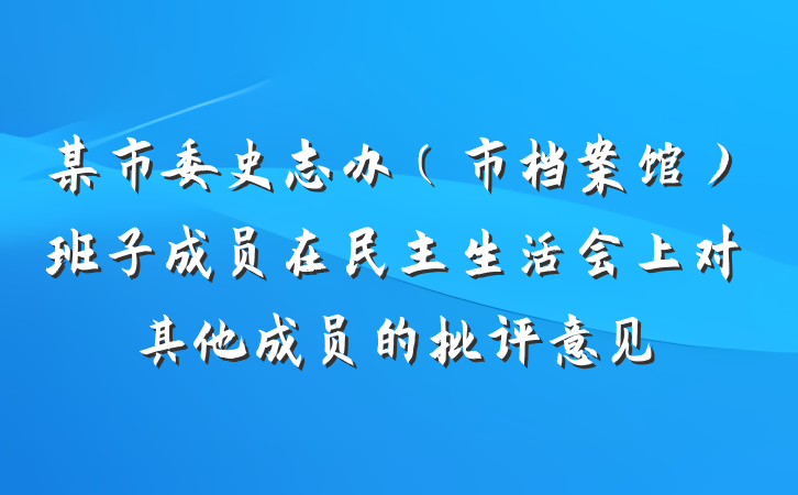某市委史志办（市档案馆）班子成员在民主生活会上对其他成员的批评意见