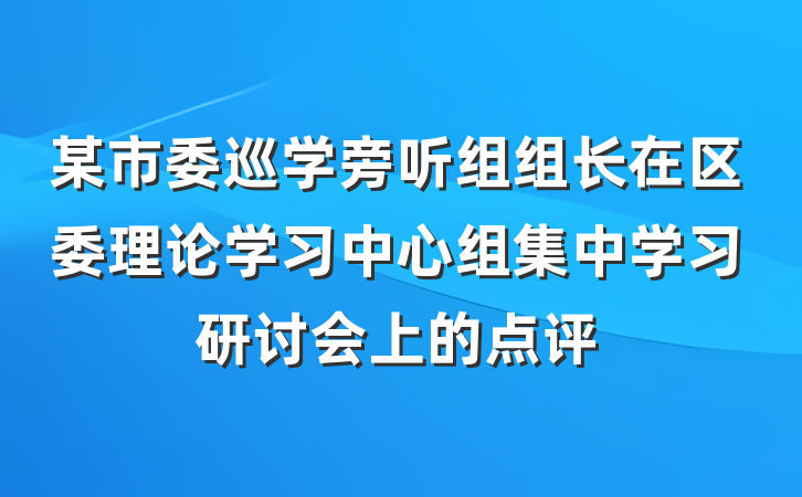 某市委巡学旁听组组长在区委理论学习中心组集中学习研讨会上的点评