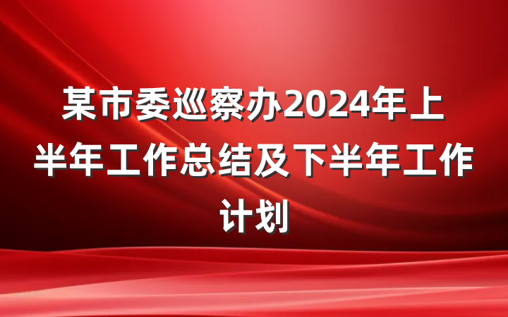 某市委巡察办2024年上半年工作总结及下半年工作计划