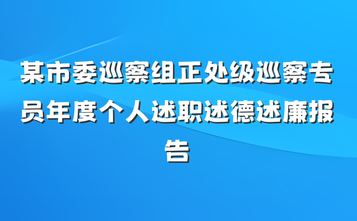 某市委巡察组正处级巡察专员年度个人述职述德述廉报告