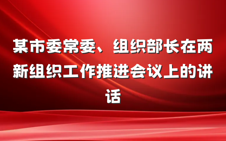 某市委常委、组织部长在两新组织工作推进会议上的讲话