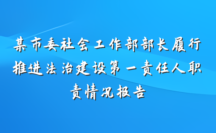 某市委社会工作部部长履行推进法治建设第一责任人职责情况报告